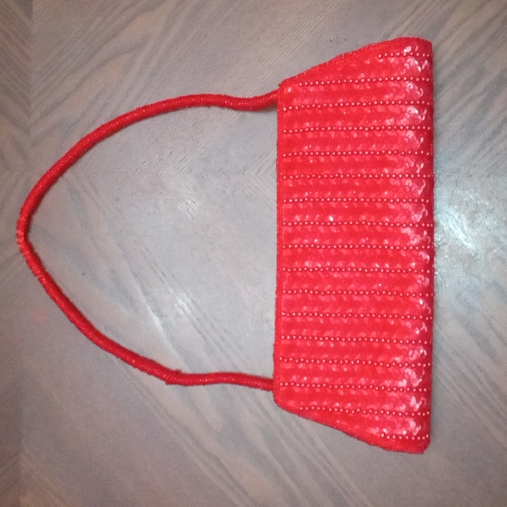 Bijoux Terner Red Beaded Evening Bag Clutch.